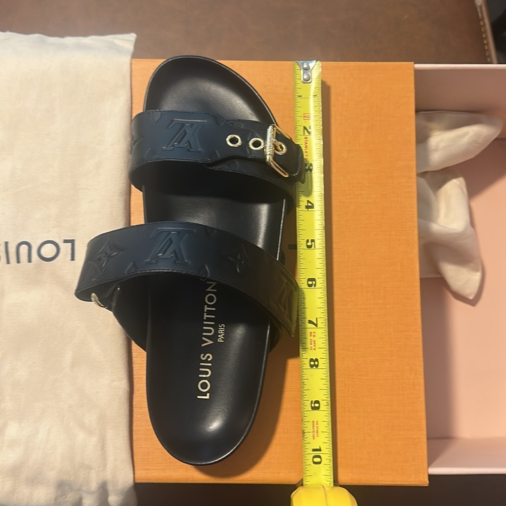 Louis Vuitton “Bom Dia” Black Sandals with Gold Details - Picture 14 of 16